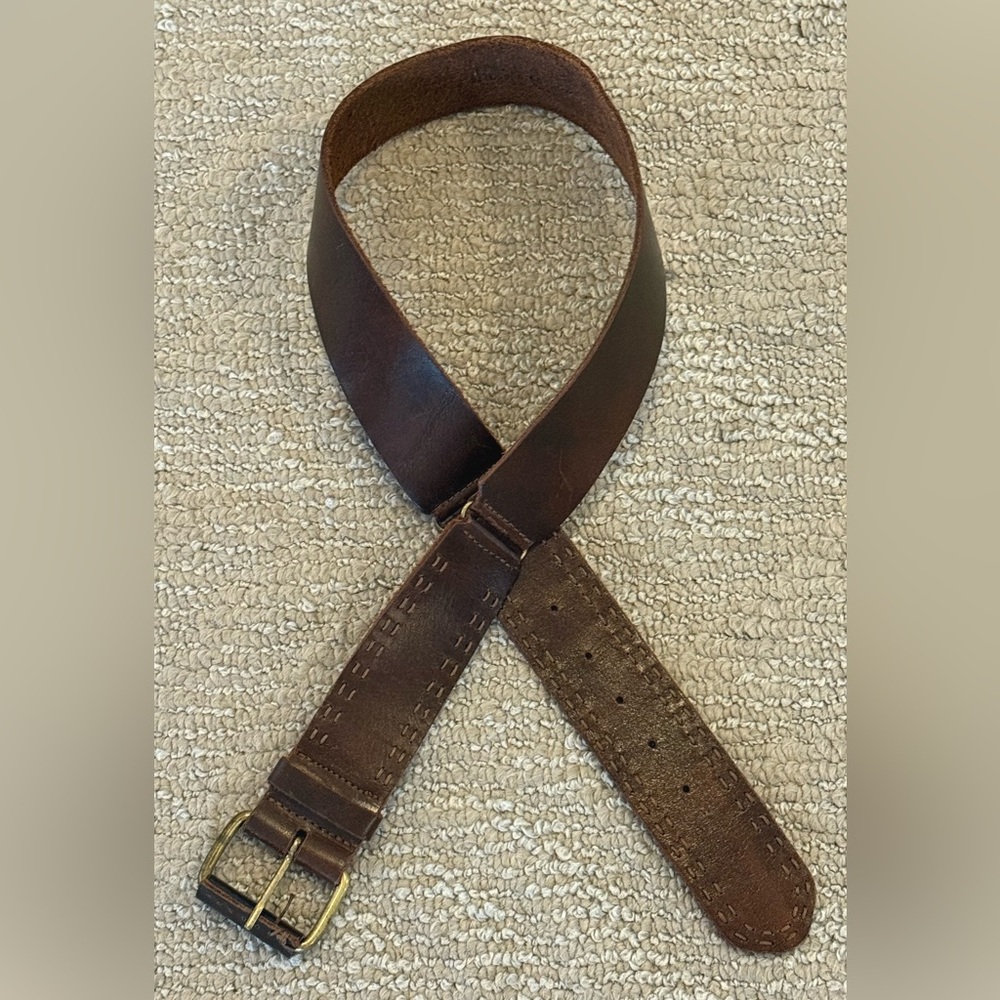 Brown Leather Belt with gold buckle